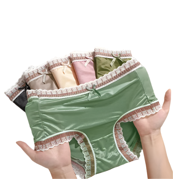 [Pack of 2] Women's High Quality Mid-rise Silk Comfortable Underwear With Lace Design - UGS-01-UW-10