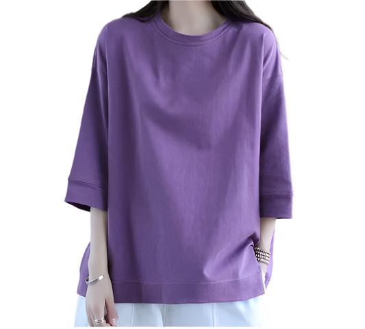 Women’s High Quality O Neck 100% Pure Cotton Loose Fit Top SHIRT-BL110