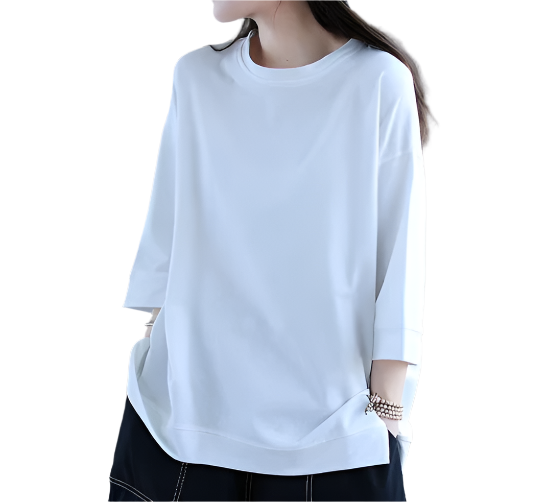 Women’s High Quality O Neck 100% Pure Cotton Loose Fit Top SHIRT-BL110