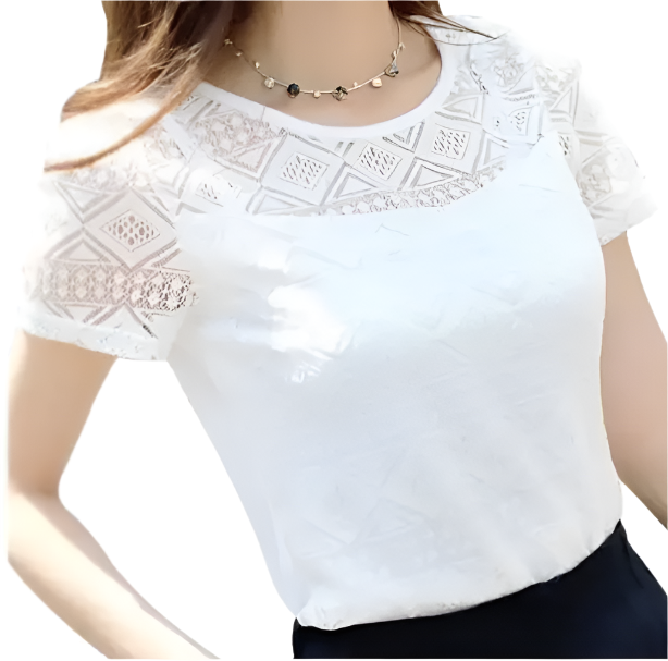 Trendy Women's Lace Short Sleeve Blouse SHIRT-BL140