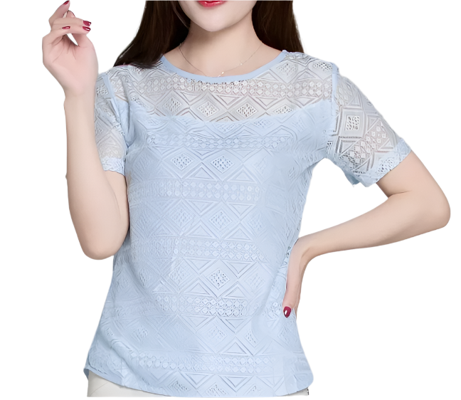 Trendy Women's Lace Short Sleeve Blouse SHIRT-BL140