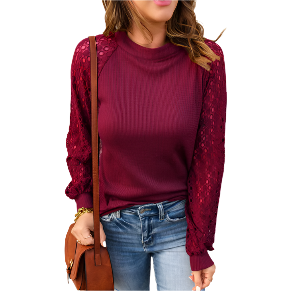 Women's Lace Long Sleeve Pullover Round Neck SHIRT-BL131