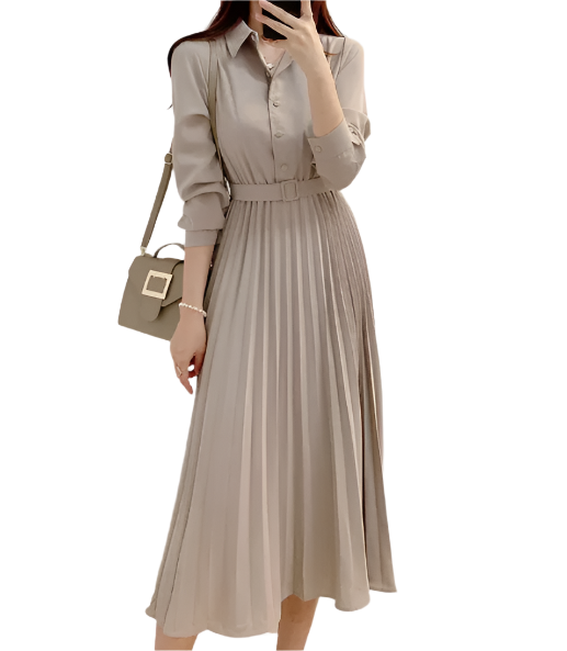 Trendy Lapel Collar Long Sleeve Knee Length DRESS-B106