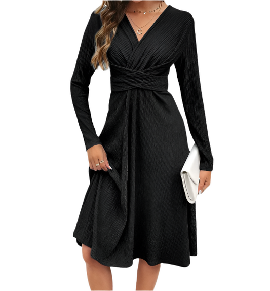 Women’s Long Sleeve V-neck Slim Waist line DRESS-B103