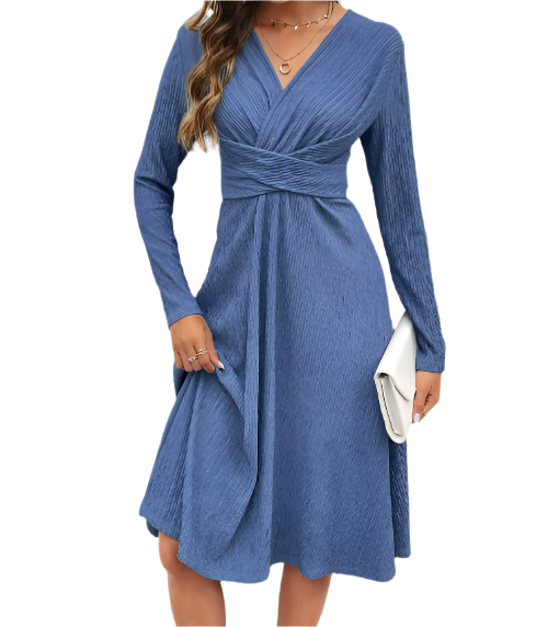 Women’s Long Sleeve V-neck Slim Waist line DRESS-B103