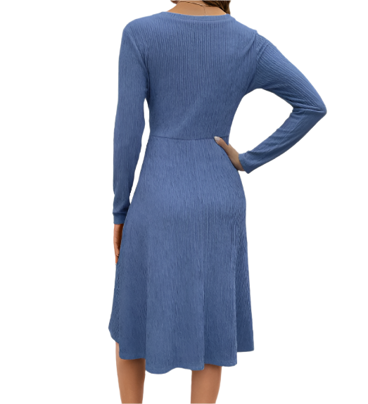 Women’s Long Sleeve V-neck Slim Waist line DRESS-B103