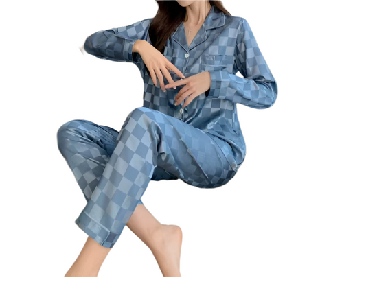 Women’s Luxury Soft Ice Silk Long Sleeve PAJAMAS – PJS-13