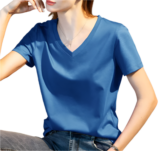 Women’s Mulberry Silk & Cotton V-neck Short Sleeve SHIRT-BL107