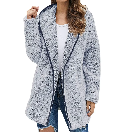 Women's Trendy Plush Casual Lapel Neck Hooded JACKET-JKT-09