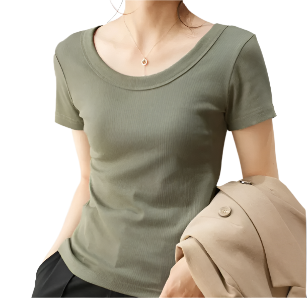 Women's Quality Cotton U-neck Short Sleeve SHIRT-BL108