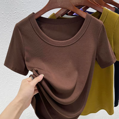 Women's Quality Cotton U-neck Short Sleeve SHIRT-BL108