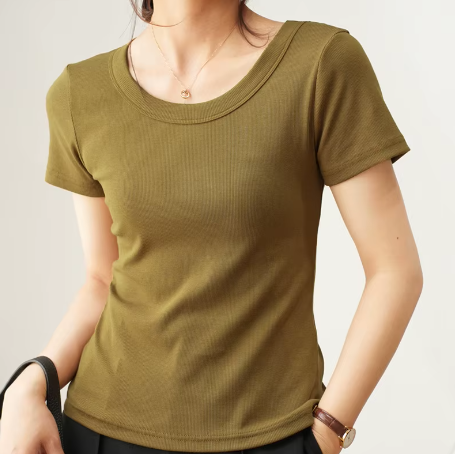 Women's Quality Cotton U-neck Short Sleeve SHIRT-BL108