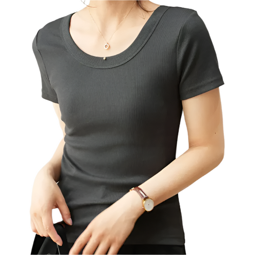Women's Quality Cotton U-neck Short Sleeve SHIRT-BL108
