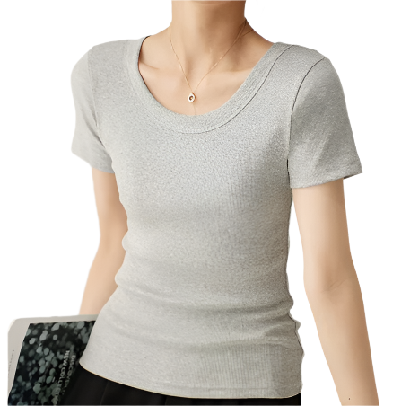 Women's Quality Cotton U-neck Short Sleeve SHIRT-BL108