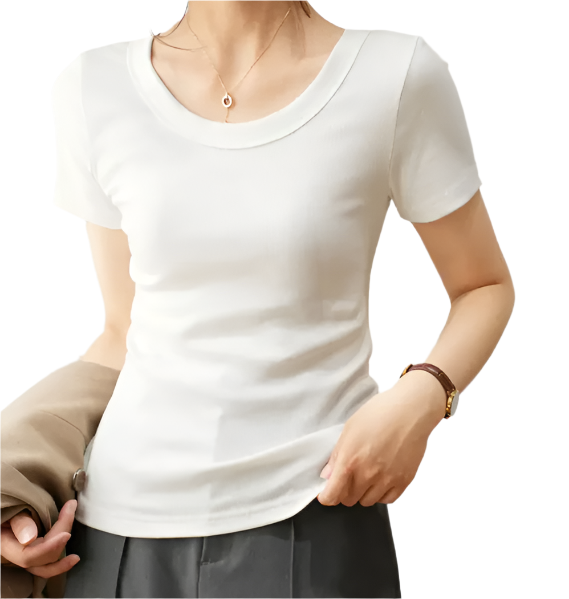 Women's Quality Cotton U-neck Short Sleeve SHIRT-BL108