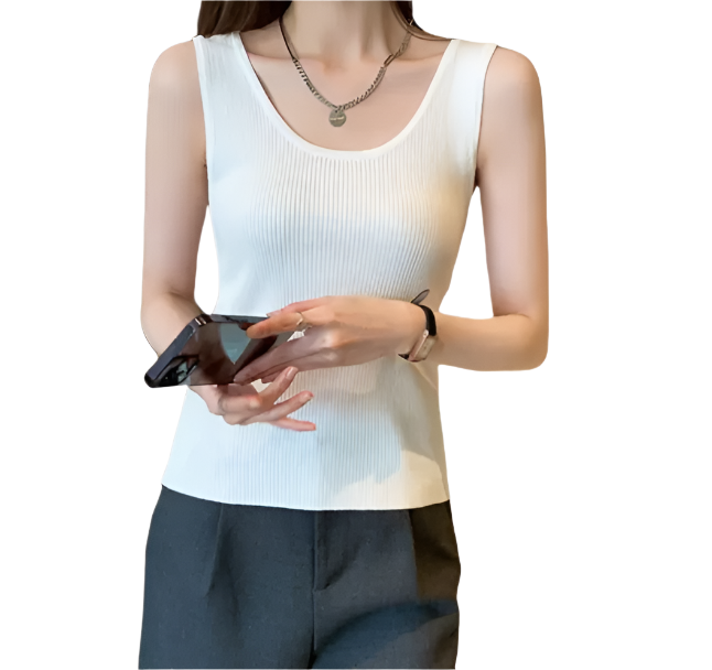 Women's Ribbed Tank Top O-neck Vest Top B2-BL-1011