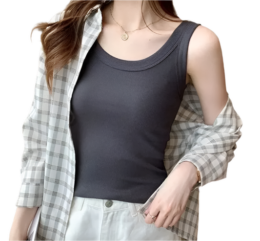 Women's Ribbed Vest Top Tank Top -B2-BL-1012