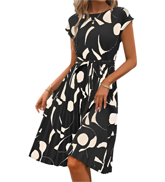 Socialite Temperament Short Sleeve Vintage Digital Print DRESS-B105