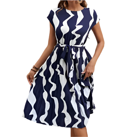Socialite Temperament Short Sleeve Vintage Digital Print DRESS-B105