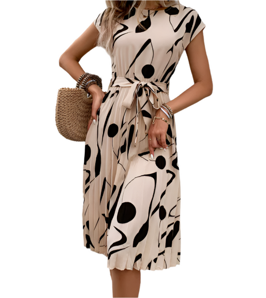 Socialite Temperament Short Sleeve Vintage Digital Print DRESS-B105