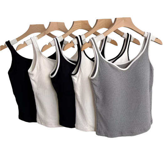 [Pack of 3]  Women's Sleeveless Ribbed Racerback Crop Tank Tops, Padded Tube Top - UGS-02-T-BRA-21