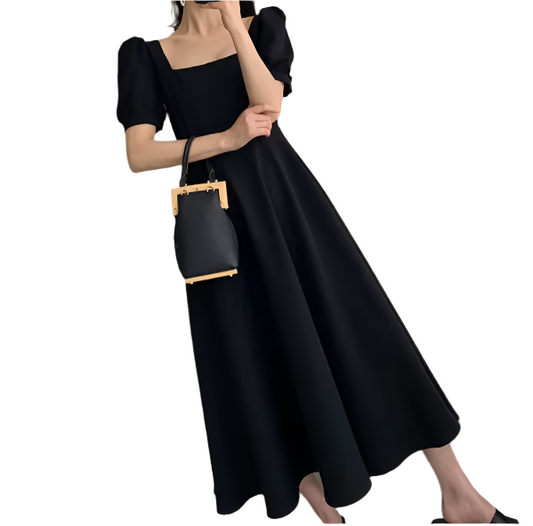 Elegant Square-Neck-line Short Sleeve DRESS-B111