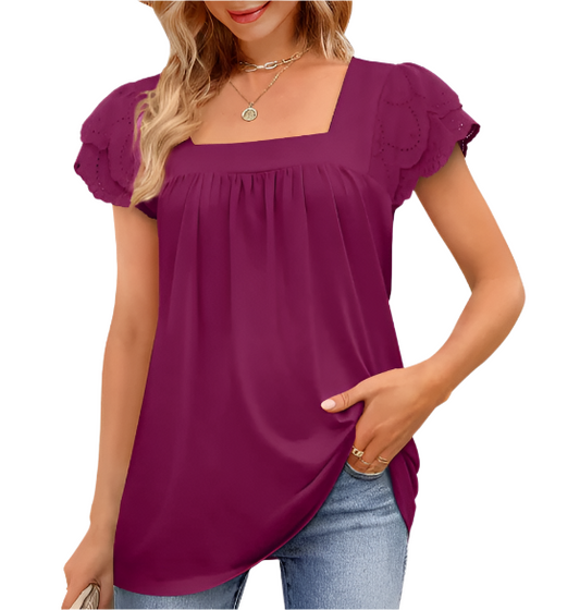 Women's Square Neck Short Sleeve Cotton Top SHIRT-BL130