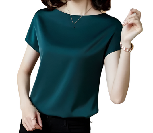 Timeless Women's Stain Silk Small to Plus Size O-neck Short Sleeve SHIRT-BL138