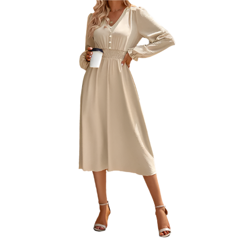 Trendy & Elegant V-neck Long Sleeve DRESS-B104