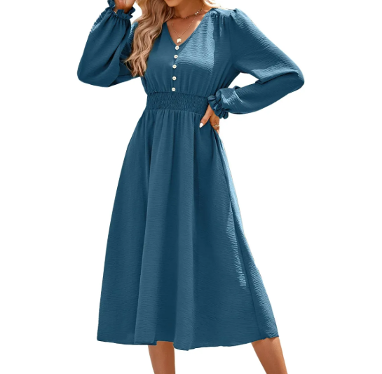 Trendy & Elegant V-neck Long Sleeve DRESS-B104
