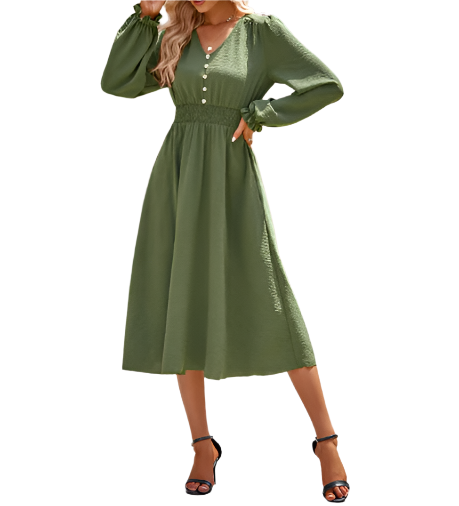 Trendy & Elegant V-neck Long Sleeve DRESS-B104