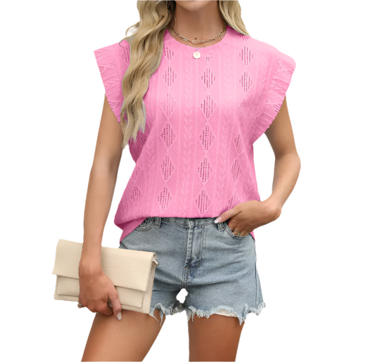 Women's Trendy Self-Embroidered O-neck Blouse SHIRT-BL113