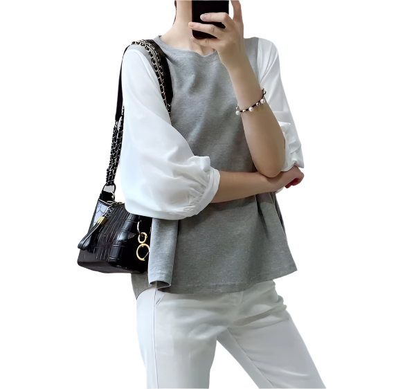 Women's Summer Trendy Half Puff Sleeve Loose Fit SHIRT-BL132