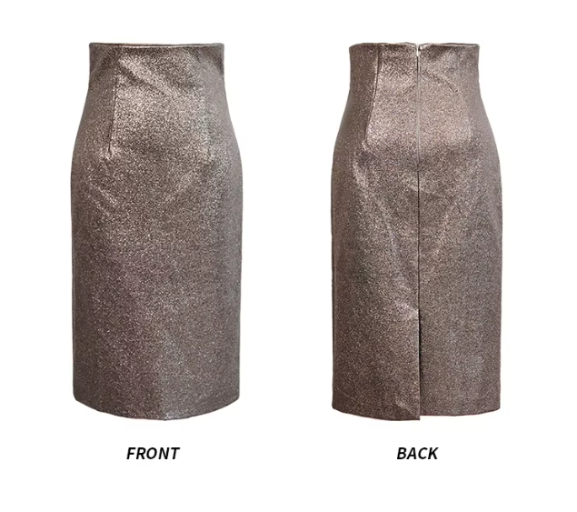Women's Trendy & Timeless Elegant Metallic Sequin PU Slit Wrap Hip Skirt - B4-SKT-21
