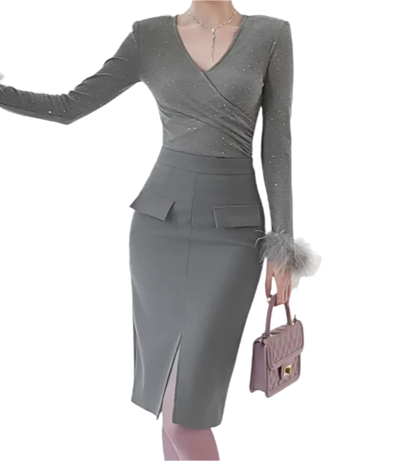 Women's Trendy & Timeless Vintage Front Split Business Pencil Skirt B4-SKT-20