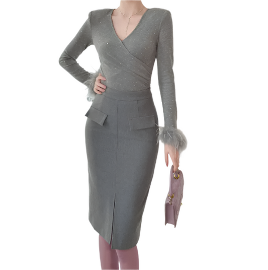 Women's Trendy & Timeless Vintage Front Split Business Pencil Skirt B4-SKT-20