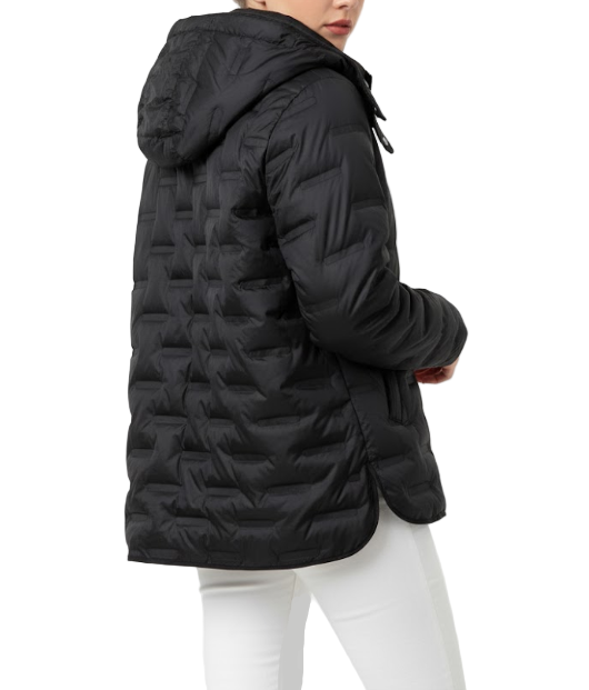 Down Quilted Stand Collar Hooded Warm Lightweight Parka Side Slits Short Jacket for Women - B12-JKT-21
