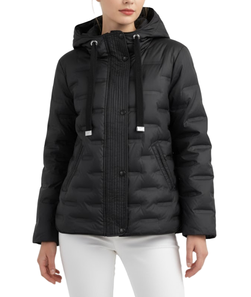 Down Quilted Stand Collar Hooded Warm Lightweight Parka Side Slits Short Jacket for Women - B12-JKT-21