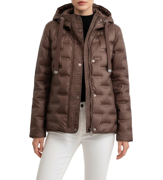 Down Quilted Stand Collar Hooded Warm Lightweight Parka Side Slits Short Jacket for Women - B12-JKT-21
