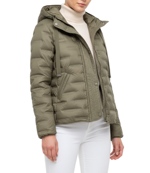 Down Quilted Stand Collar Hooded Warm Lightweight Parka Side Slits Short Jacket for Women - B12-JKT-21