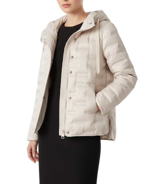 Down Quilted Stand Collar Hooded Warm Lightweight Parka Side Slits Short Jacket for Women - B12-JKT-21