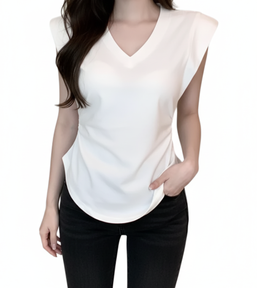 Casual V-neck Slim Waist Short Sleeve Women's T-shirt - B6-TOP-B655