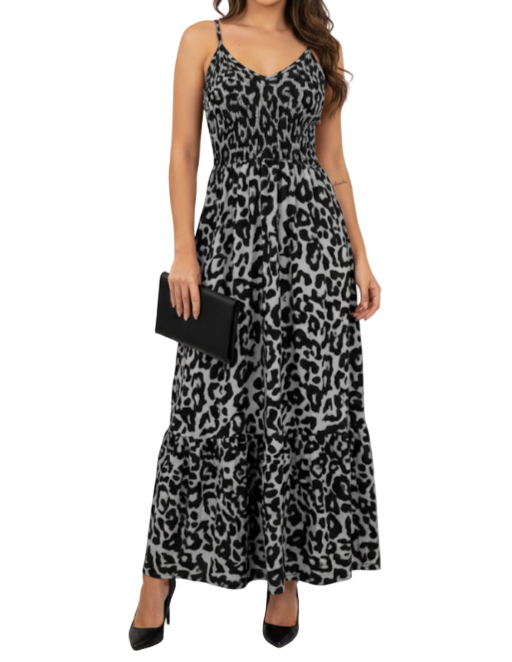Classy & Elegant Leopard Print Shoulder Strapped Long DRESS-B40