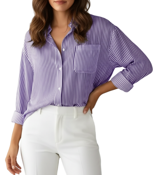 Classy & Timeless Stripped Long Sleeve Versatile Shirt for Women - SM8-TOP-66