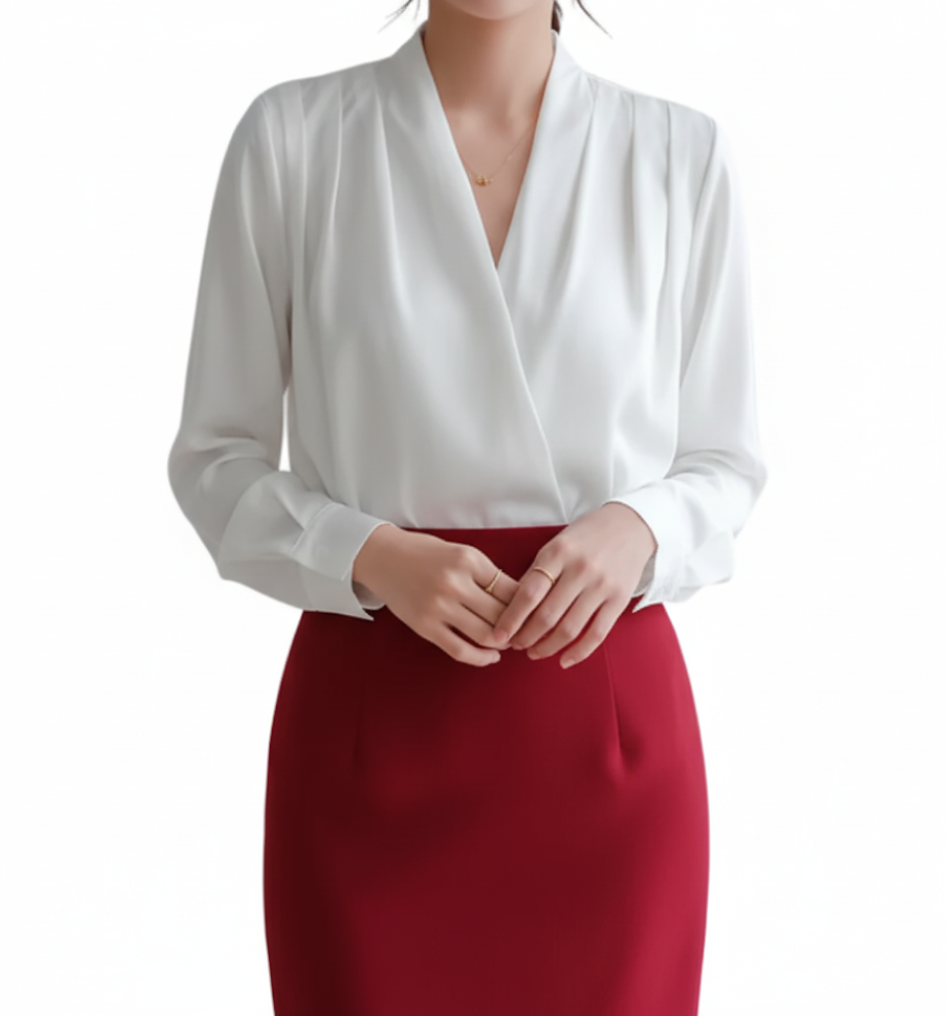 Classy & Timeless Women's Long-sleeve Silk Satin Shirt - B6-TOP-B674