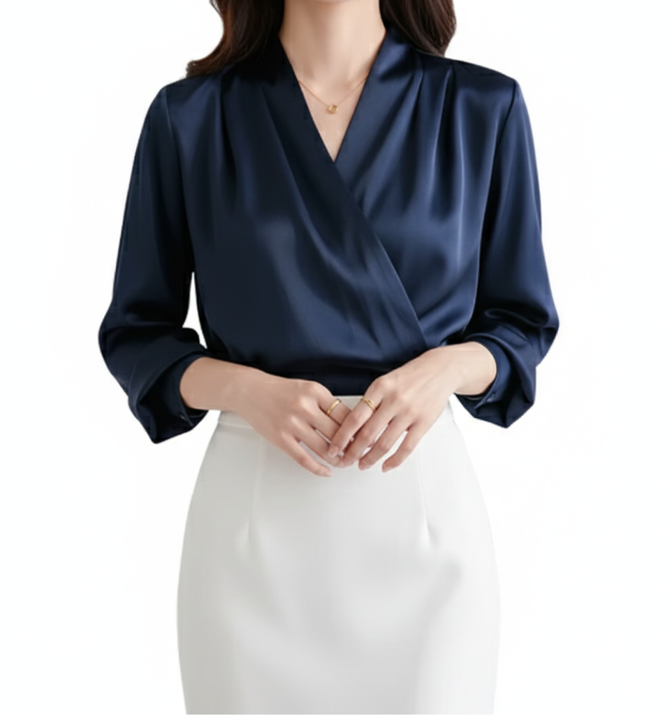 Classy & Timeless Women's Long-sleeve Silk Satin Shirt - B6-TOP-B674