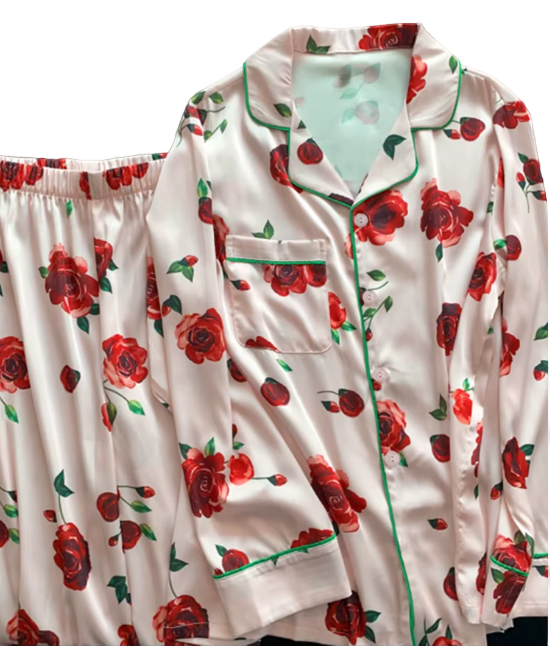 Comfortable Floral Soft Satin-Silk Long Sleeve Pajama Set for Women -B16-PJ-28