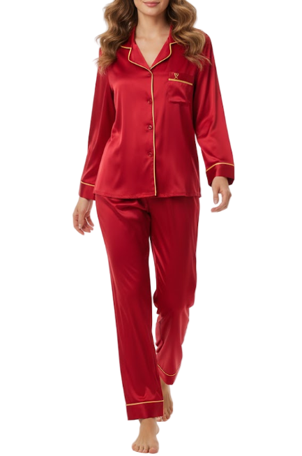Comfortable Soft Satin-Silk Long Sleeve Pajama Set for Women -B16-PJ-35