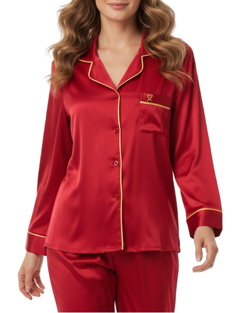 Comfortable Soft Satin-Silk Long Sleeve Pajama Set for Women -B16-PJ-35