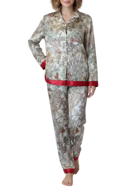 Comfortable Soft Satin-Silk Long Sleeve Pajama Set for Women -B16-PJ-18